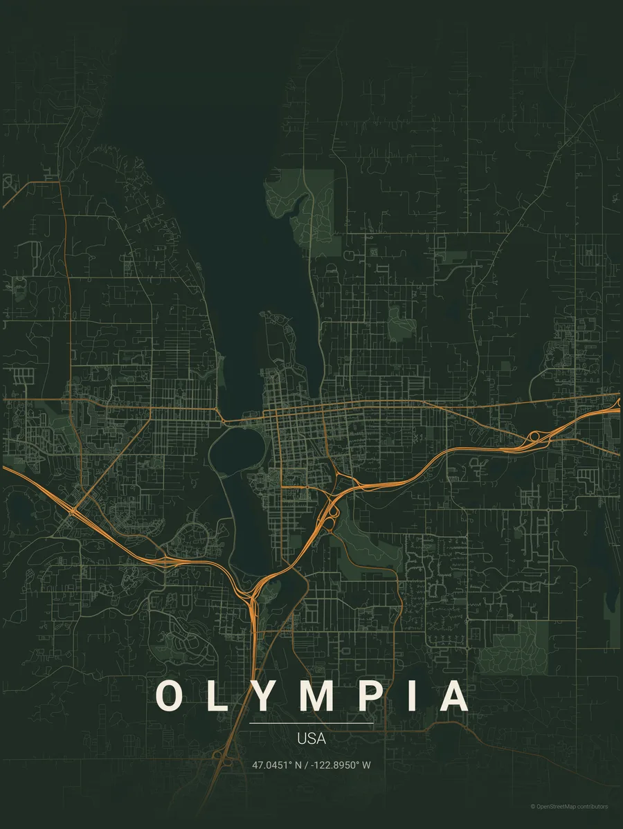 Map of Olympia and Thurston County, Washington — Willard's Tree Care service area